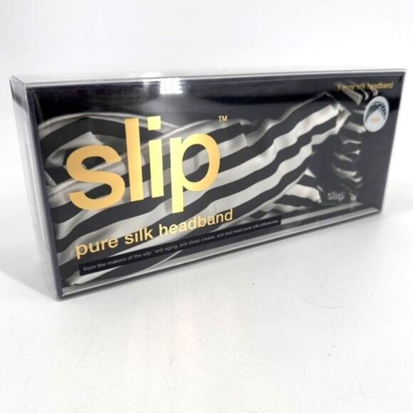 NWT Slip Pure Silk Headband Black and White‎ Striped New NIB main image 8